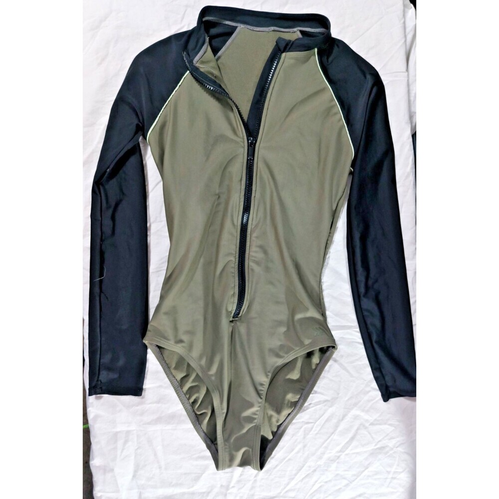 All in Motion Women’s Long Sleeve One Piece Rash Guard Swimsuit Olive Size XS